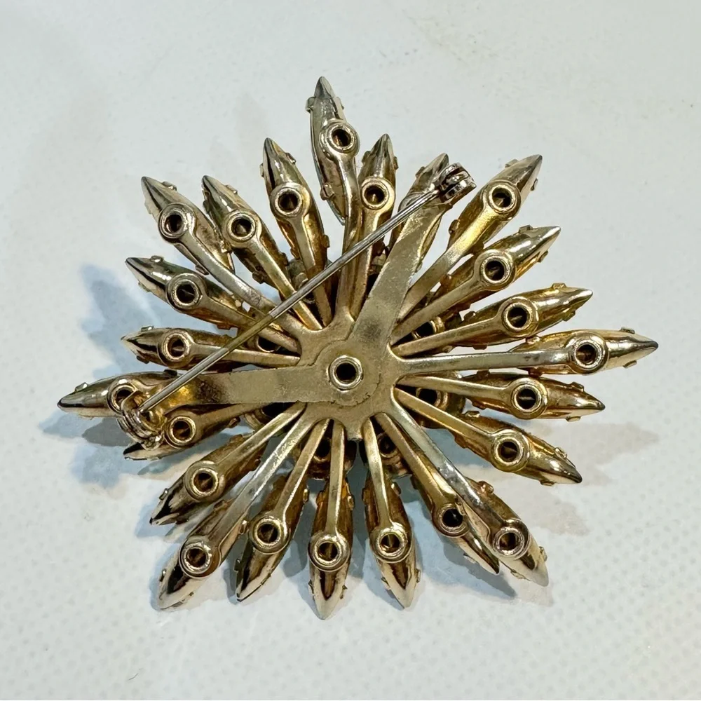 Vintage Unsigned Aqua Blue AB Crystal Navette Starburst Flower Brooch Pin - Picture 7 of 11